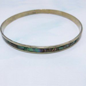 Vintage Native Alpaca Silver & Abalone Inlay Bangle by Cohen